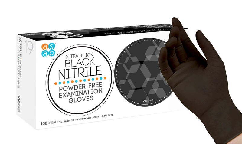 ASAP Black Nitrile Gloves Disposable Latex Free - 4 Mil, Powder Free, Food Safe, Kitchen & Medical Gloves - Durable Rubber Cleaning & Tattoo Supplies (Large, 100 Count) - Image 1